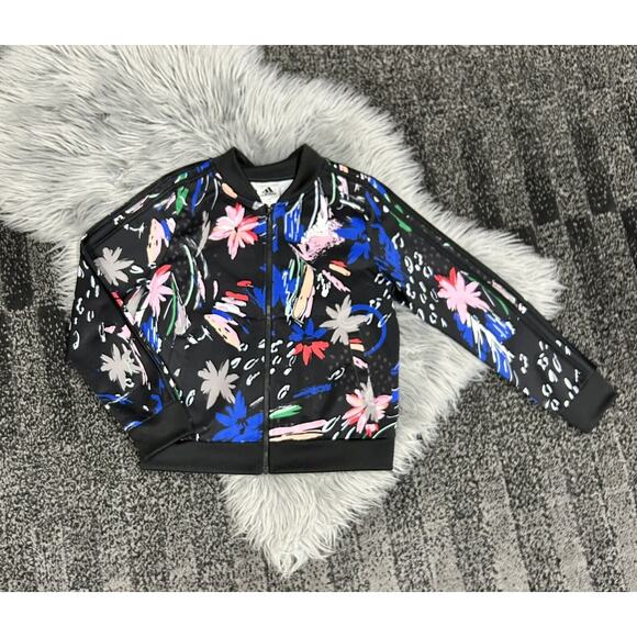 adidas Other - Adidas Girls Floral Tricot Bomber Jacket TRACK‎ Size L Large 14 Black Floral